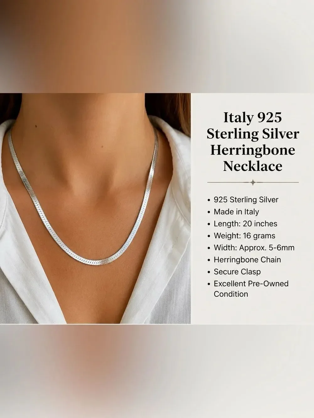 Italy 925 Sterling Silver Herringbone Necklace 20